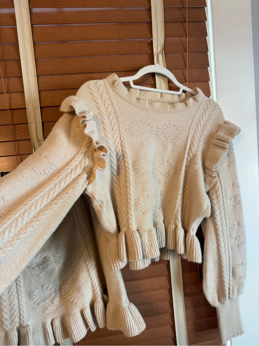 MARBLE Cream Ruffle Cable-Knit Sweater Set - Picture 3 of 5